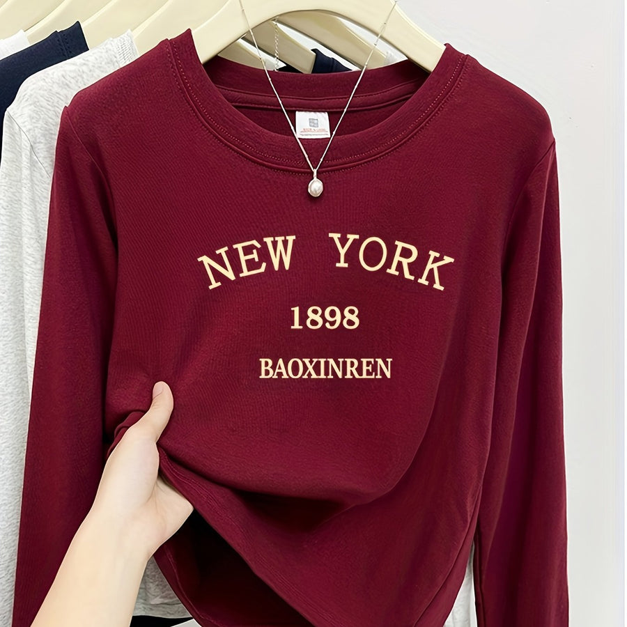Dam T-shirt med tryck Långärmad Rundhals Fyrfärg