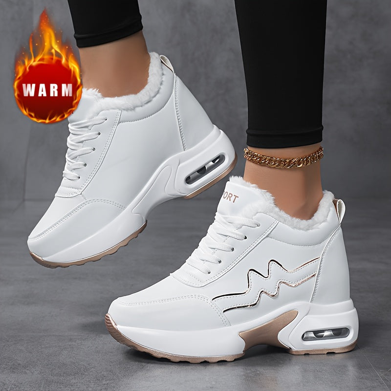 Vita sneakers med varmt foder, tjock sula och snörning