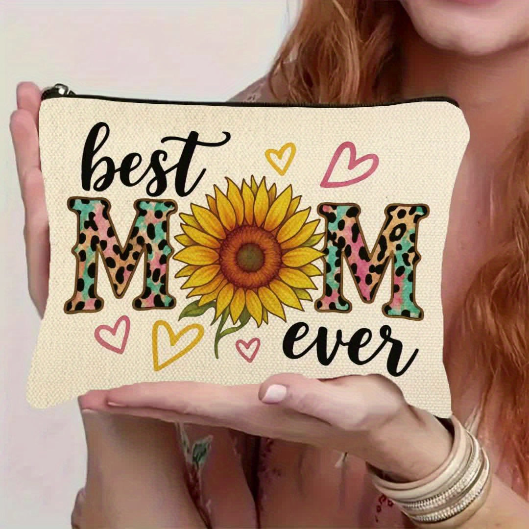 Kvinnors necessär med solros och texten 'Best Mom Ever' – Trendig present till mamma