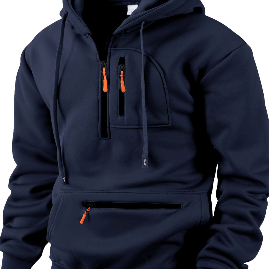 Unisex Hoodie med Halvdragkedja och Fickor, Flerfärgad