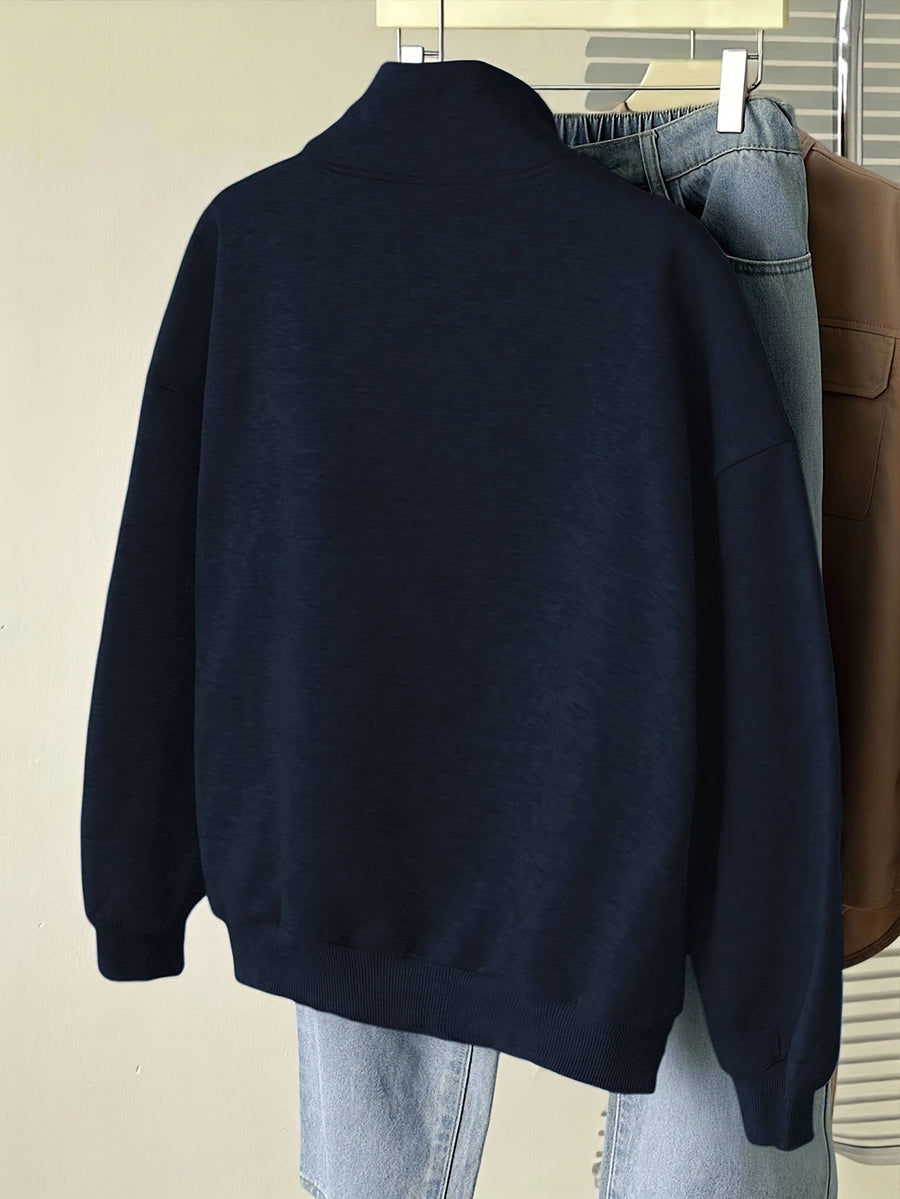 Kort sweatshirt med dragkedja, tryck och halvhög krage i mjukt material