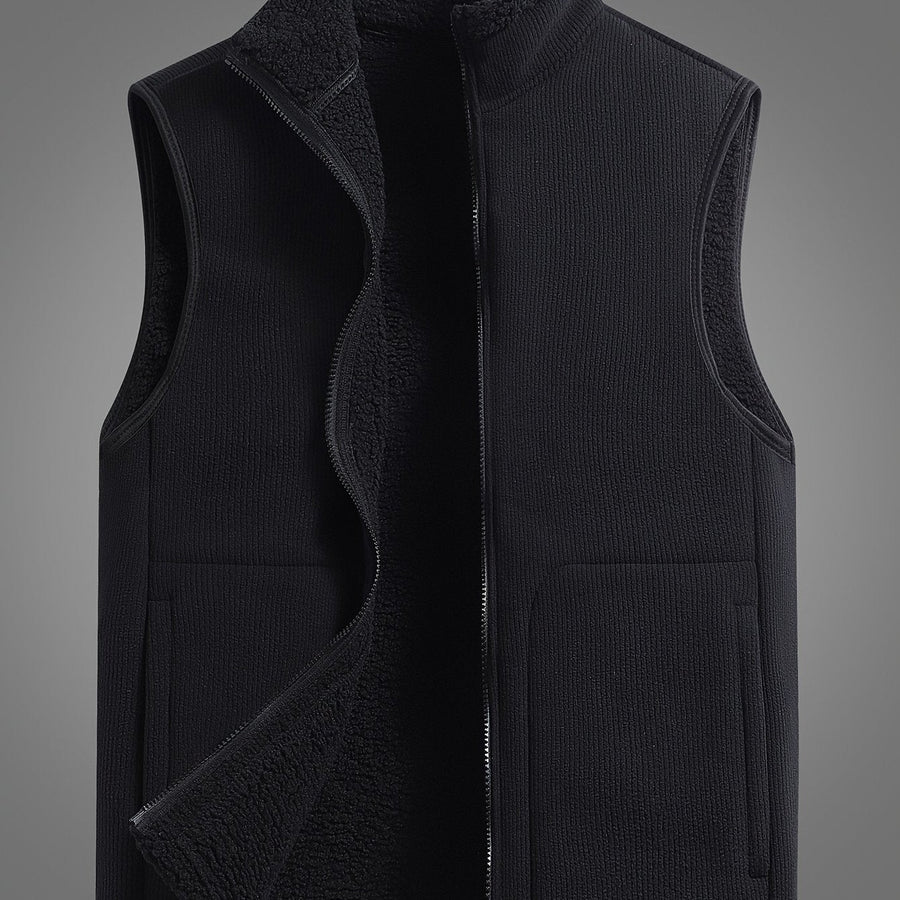 Unisex Ribbad Väst med Fleecefoder och Dragkedja, Fickor, Stående Krage