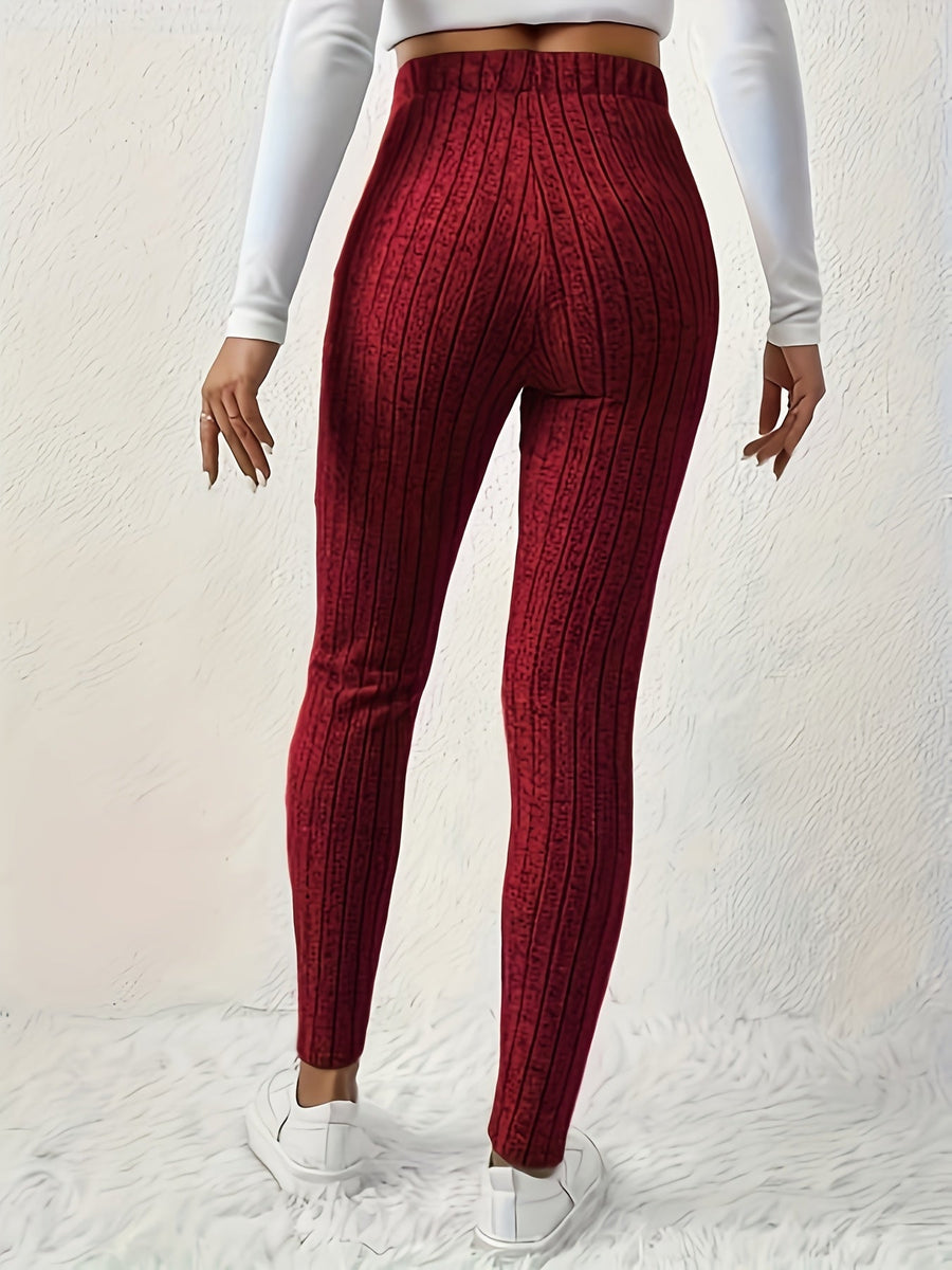 Gråa Dam Leggings med Ribbad Struktur och Fjärilsdetalj, Hög Midja