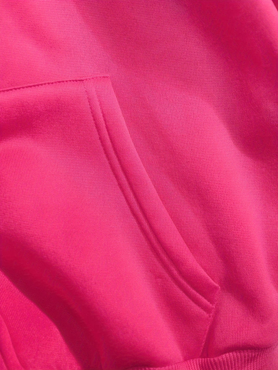 Rosa dragkedjehoodie med stjärna och text