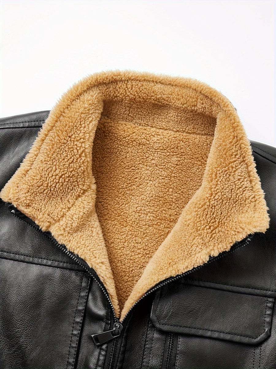 Herrväst med dragkedja, pälsimitation och fickor, svart