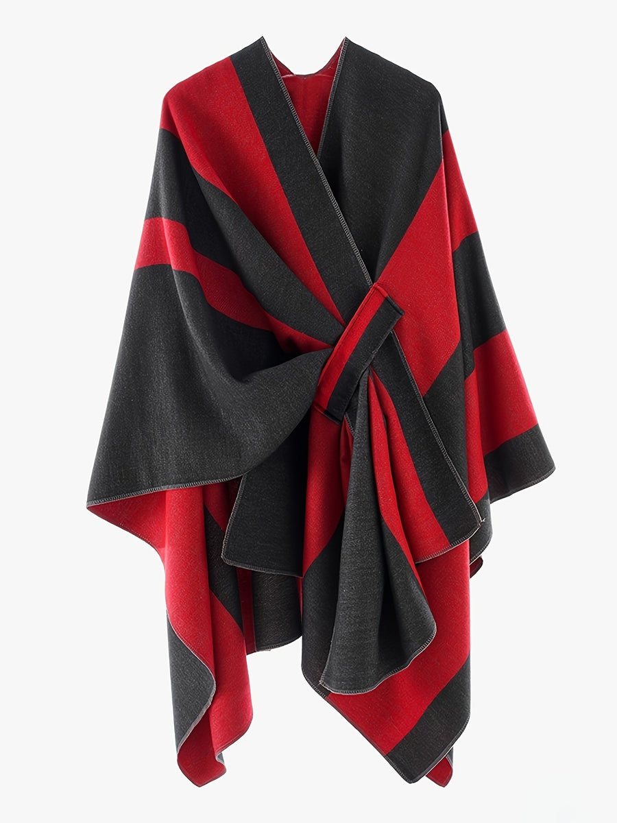 Dam Poncho Randig Mjuk Kjolformad Sjal med Långa Ärmar