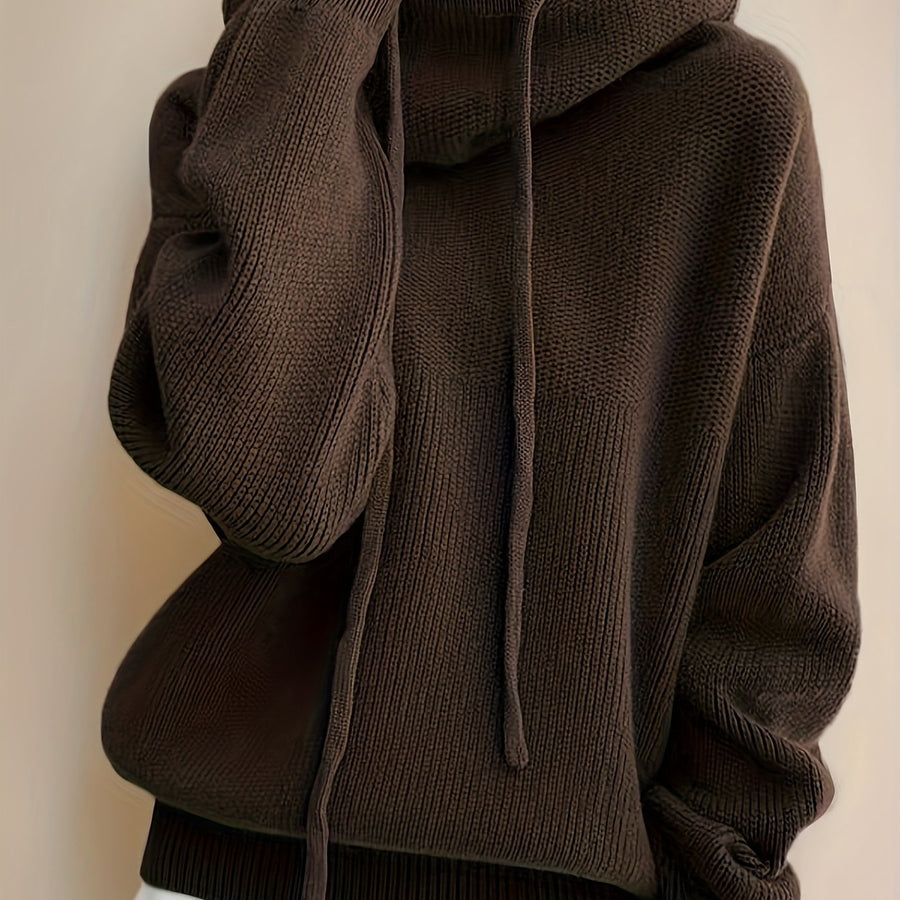 Stickad hoodie med dragsko för dam