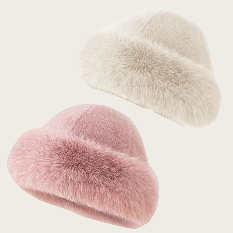 Fuskpäls vintermössa set 2-pack, mjuk varm mössa för kyla