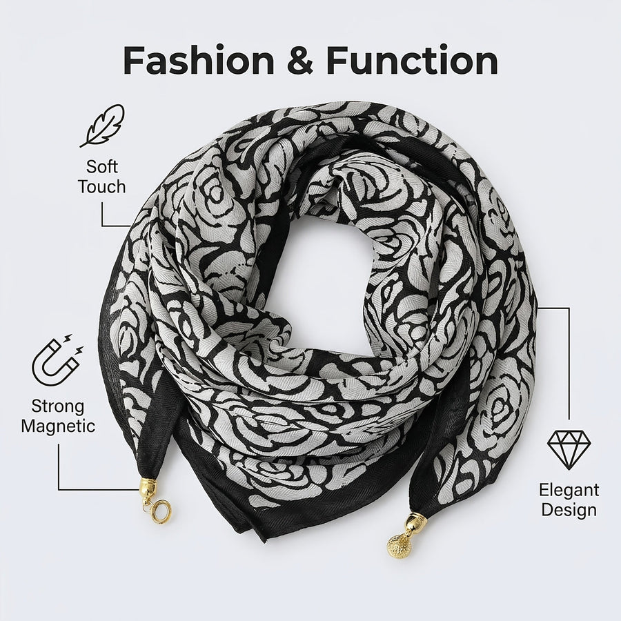 Women's Printed Scarf with Charm Pendant Ends