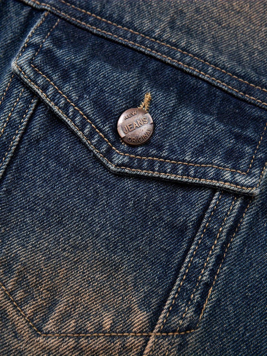 Jeansväst unisex med slitna kanter, fickor och knappar, blå denim