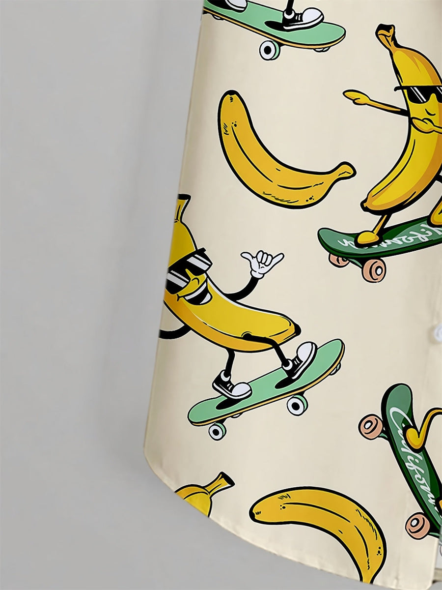 Herr Skjorta med Roliga Bananer på Skateboard – Somrig Kortärmad Party Skjorta