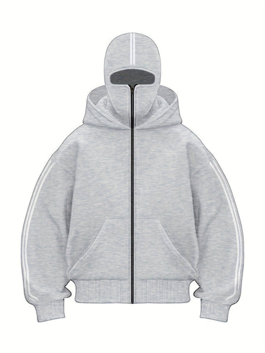 Hoodie med dragkedja och integrerad balaklava, vita ränder