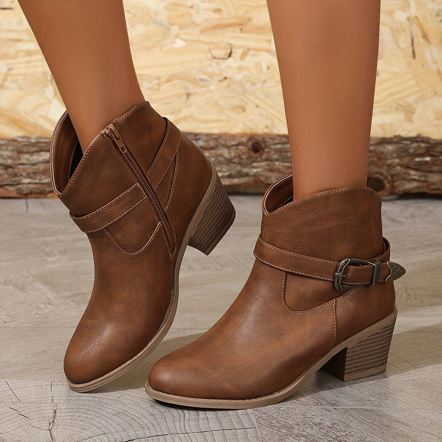 Damkängor med spänne och blockklack – Ankelboots i cowboy-stil
