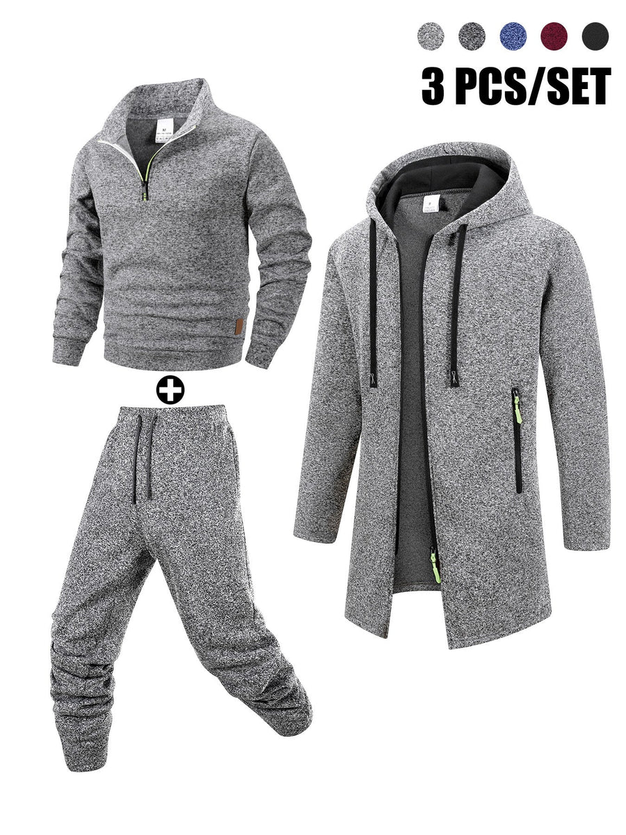 Herr 3-dels Träningsset med Lång Jacka, Tröja med Halvdragkedja och Joggingbyxor