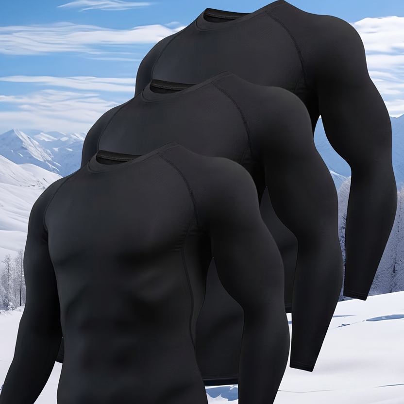 Herr underställströja, svart långärmad, åtsittande 3-pack