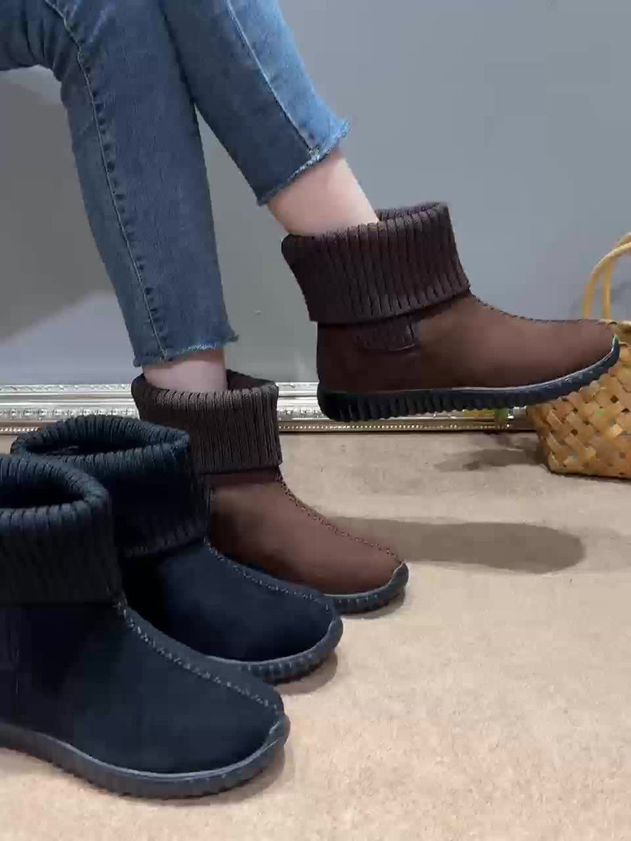 Bruna ankelboots med stickad mudd för dam