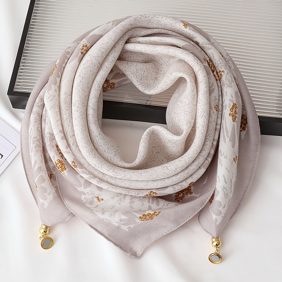 Women's Printed Scarf with Charm Pendant Ends
