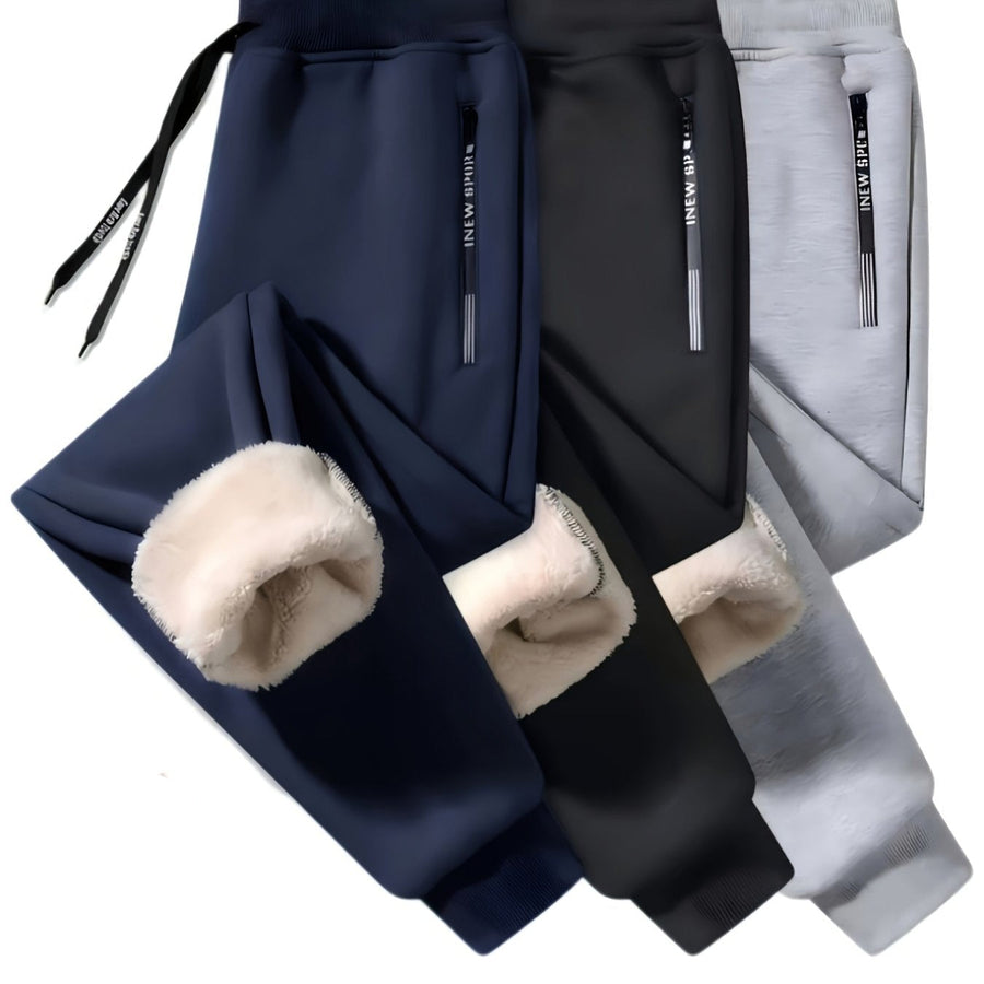 Herr Joggingbyxor Fleecefodrade 3-pack med Dragkedjefickor och Dragsko