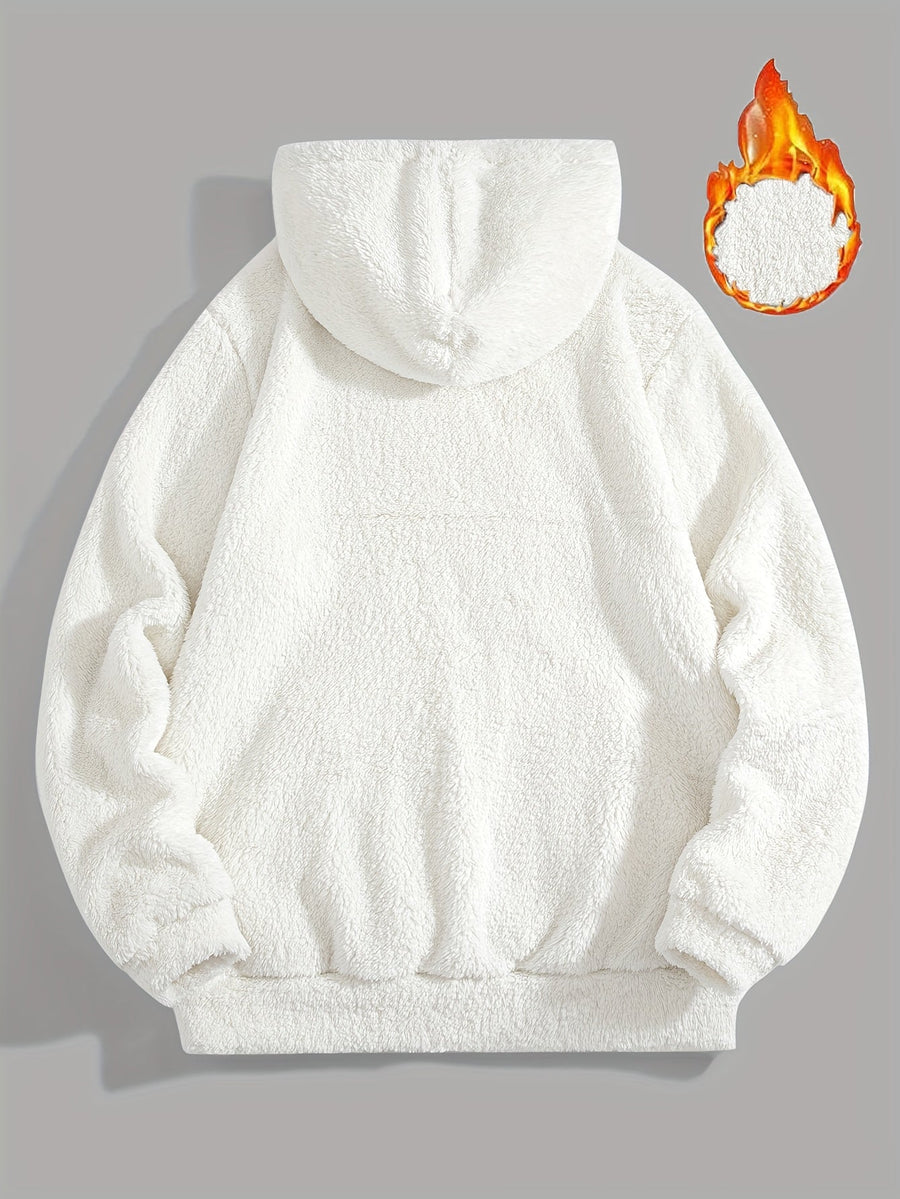 Unisex teddy fleece hoodie med huva och känguruficka, mysig tröja för dam och herr