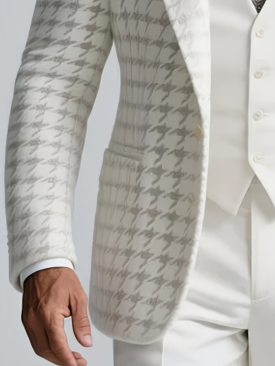Vit Kostym med Rutigt Mönster, Herr Tweedliknande Blazer och Västar