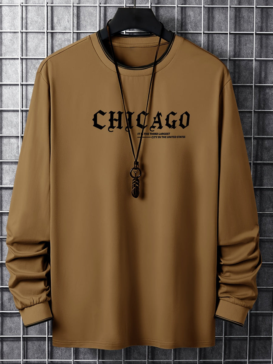 Tröja med lång ärm och Chicago-tryck, rund halsringning, randiga detaljer