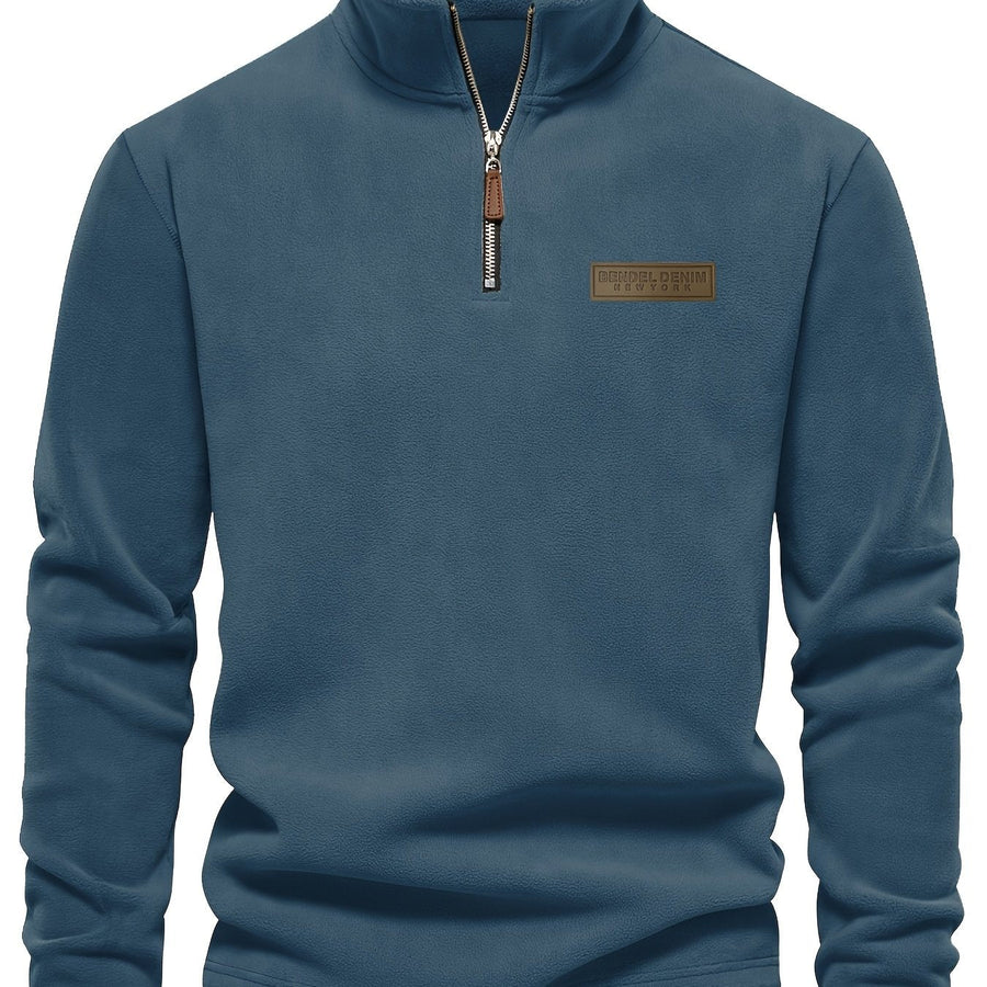 Men's Quarter-Zip Fleece Pullover with Logo Patch