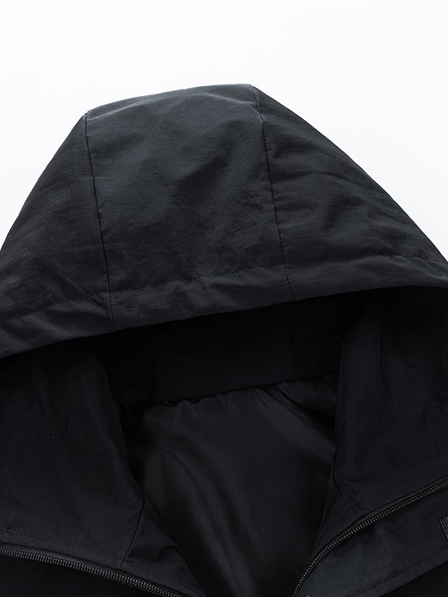 Unisex Blockfärgad Jacka med Huva och Fickor