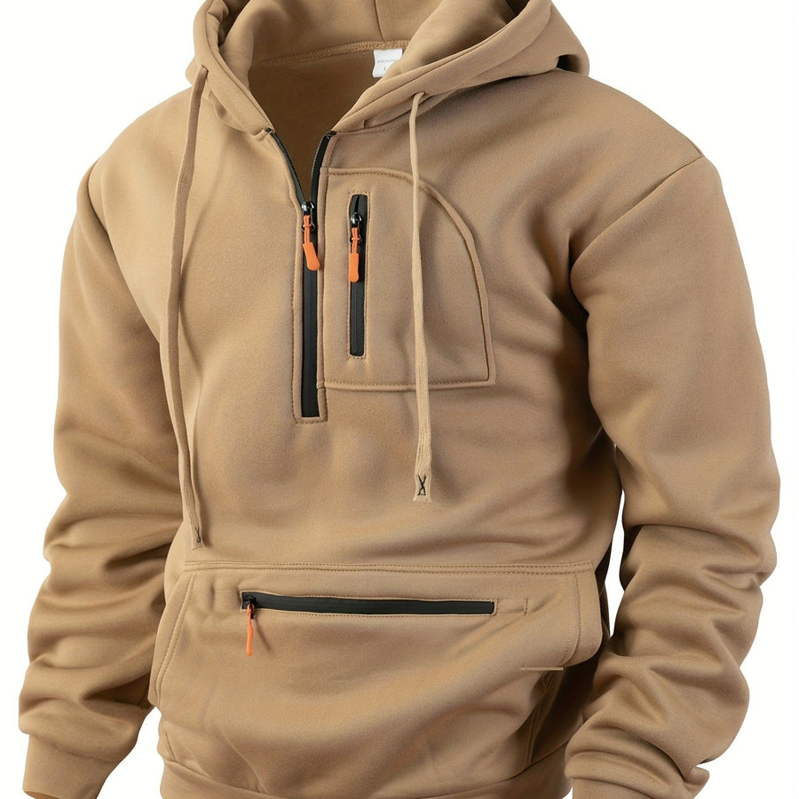 Unisex Hoodie med Halvdragkedja och Fickor, Flerfärgad
