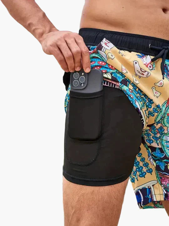 Herrarnas badshorts med innerbyxa – Snabbtorkande, sportig strandstil för aktiva dagar