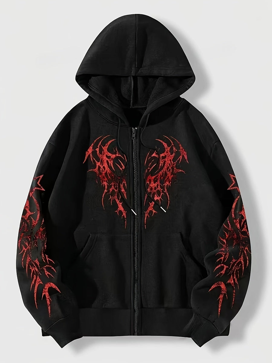 Unisex Hoodie med Dragkedja & Tribalmönster