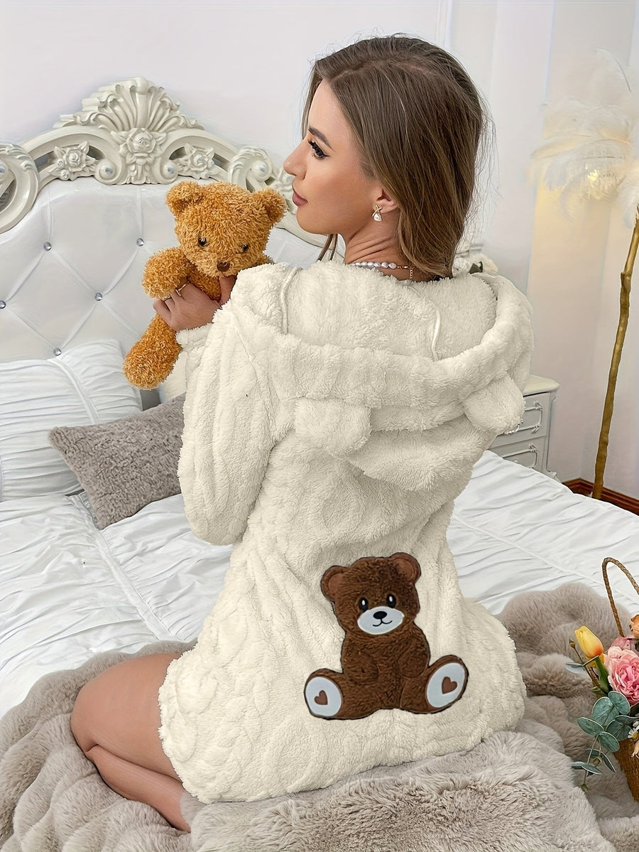 Mysig Teddybjörnsoverall för Dam, Kort Overall med Huva och Dragkedja, Svart eller Vit