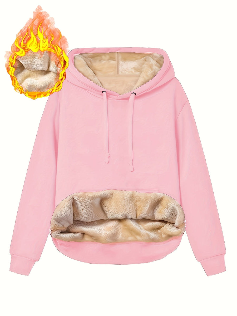 Fleecefodrad huvtröja med känguruficka och dragsko – Varm och mysig hoodie