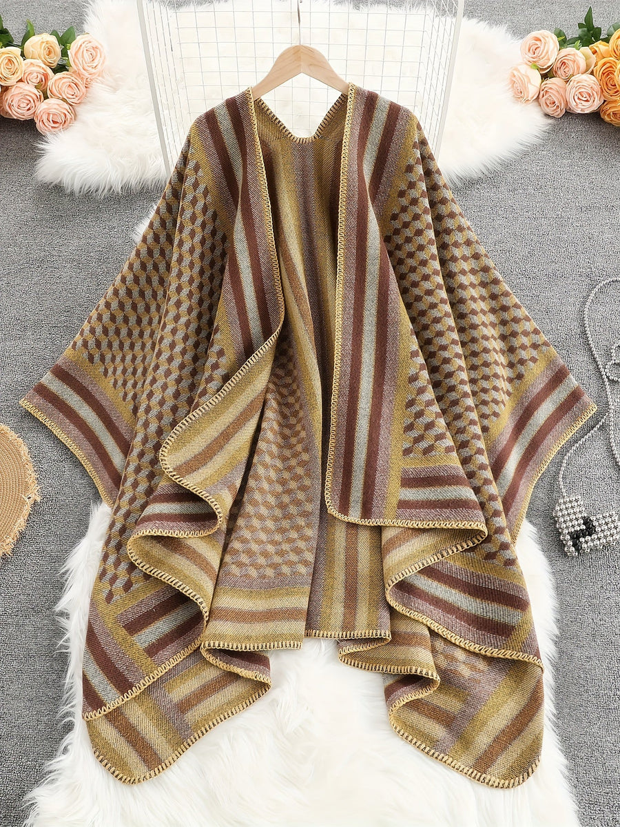 Women���s Geometric Open-Front Poncho Cape