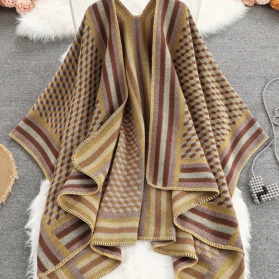 Women���s Geometric Open-Front Poncho Cape