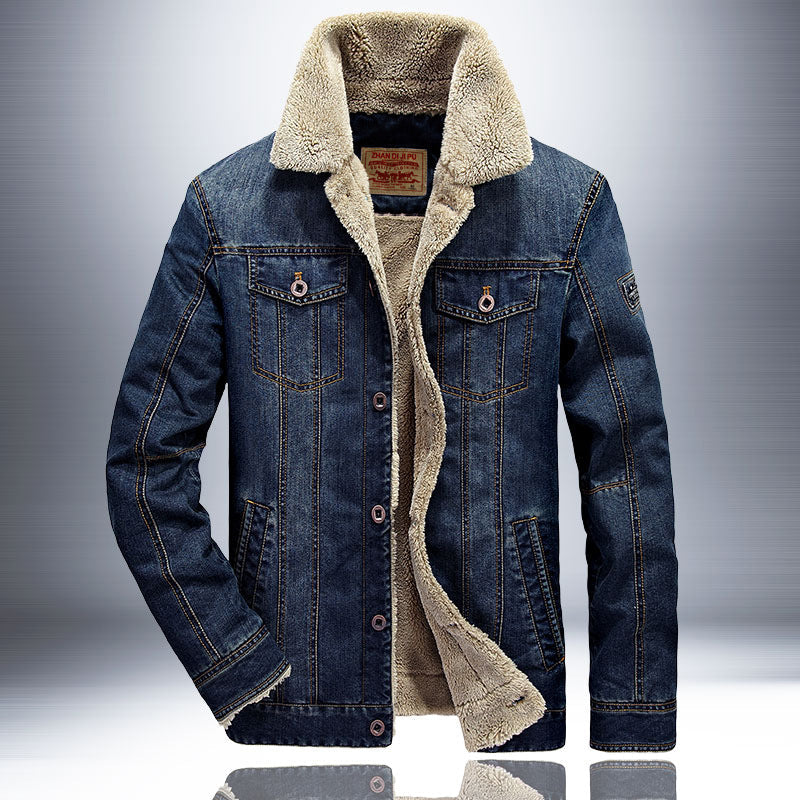 Jeansjacka med Foder och Krage, Mörkblå Denim