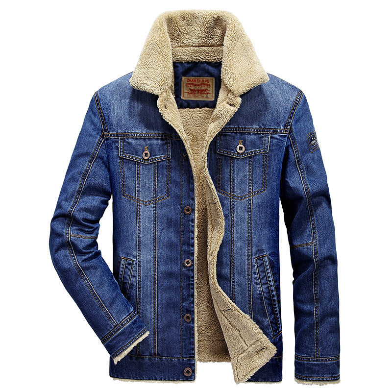 Jeansjacka med Foder och Krage, Mörkblå Denim