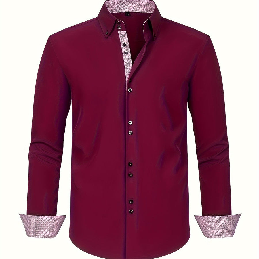 Herrskjorta Elegant Affärslook Långärmad Slim Fit – Perfekt för Kontor och Fest