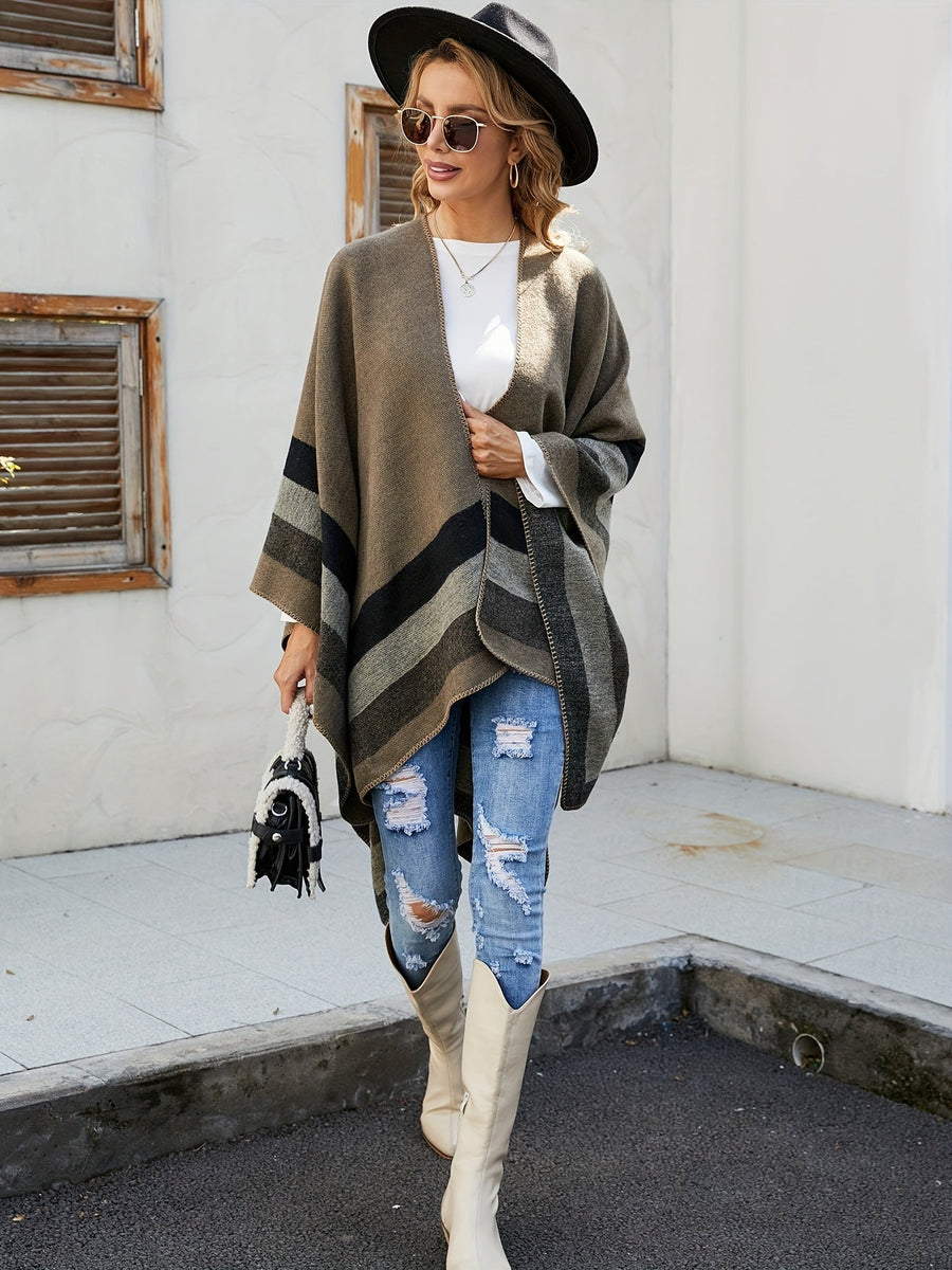 Vändbar Poncho Randig Oversized Mjuk Grå Rosa Grön
