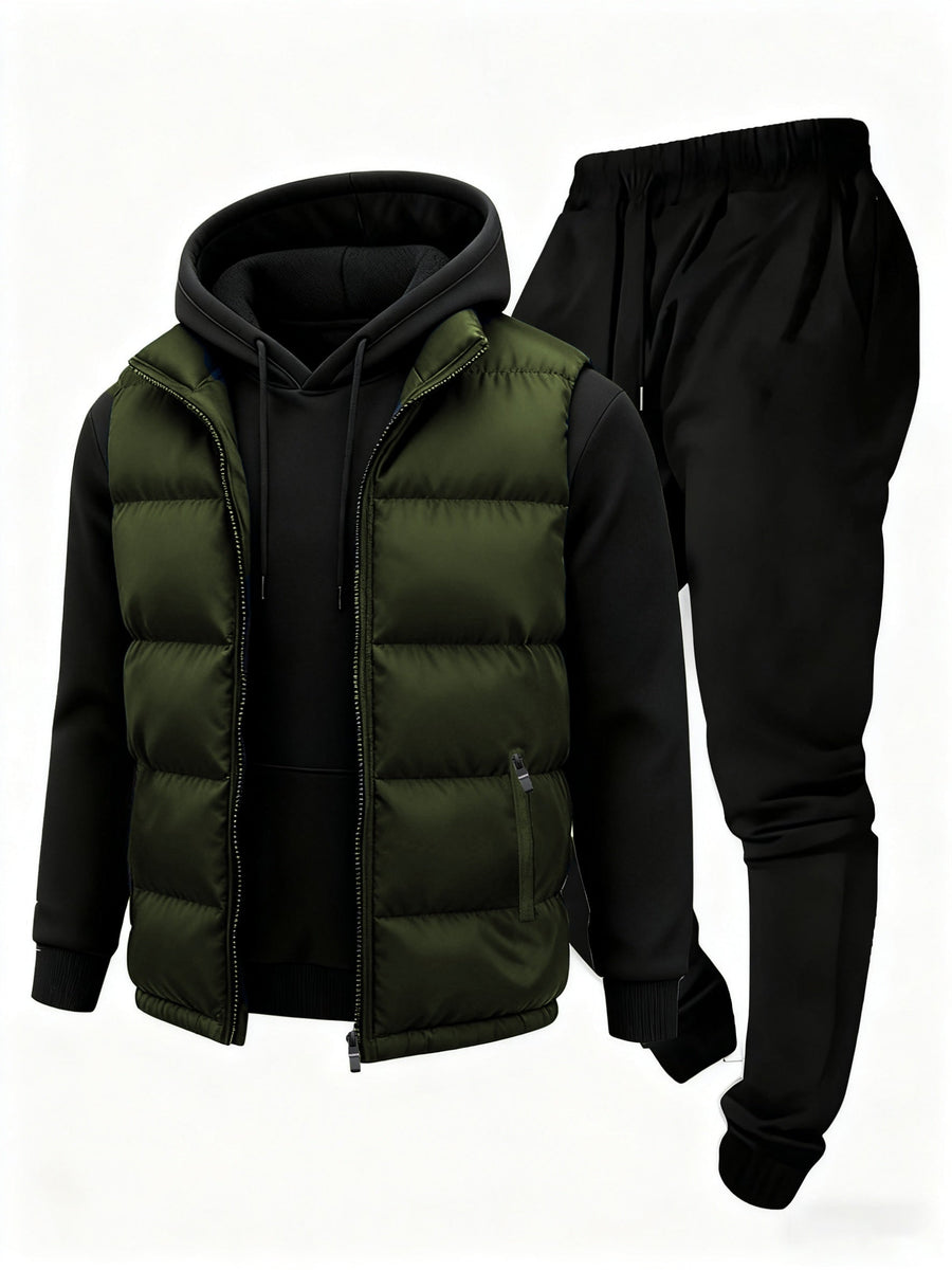 Unisex Träningsset med Vadderad Västdel och Huvtröja i Flerfärgad Design