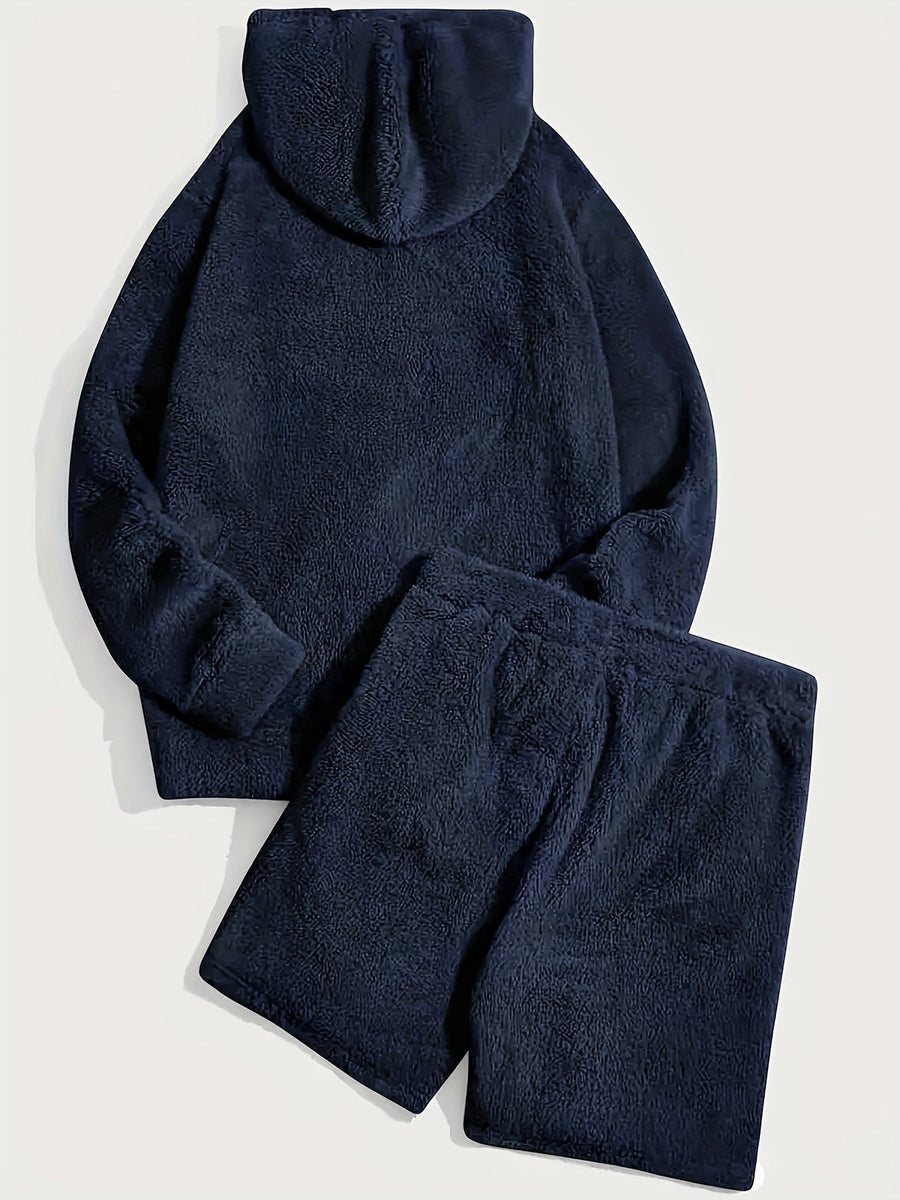 Grått teddyfleeceset med huvtröja och shorts