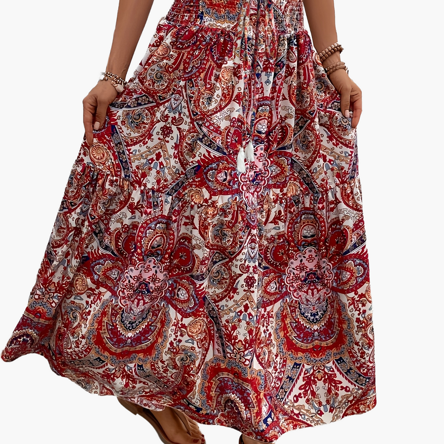 Dam Kjol Boho Lång Blommig Elegant Sommarmode Fickor