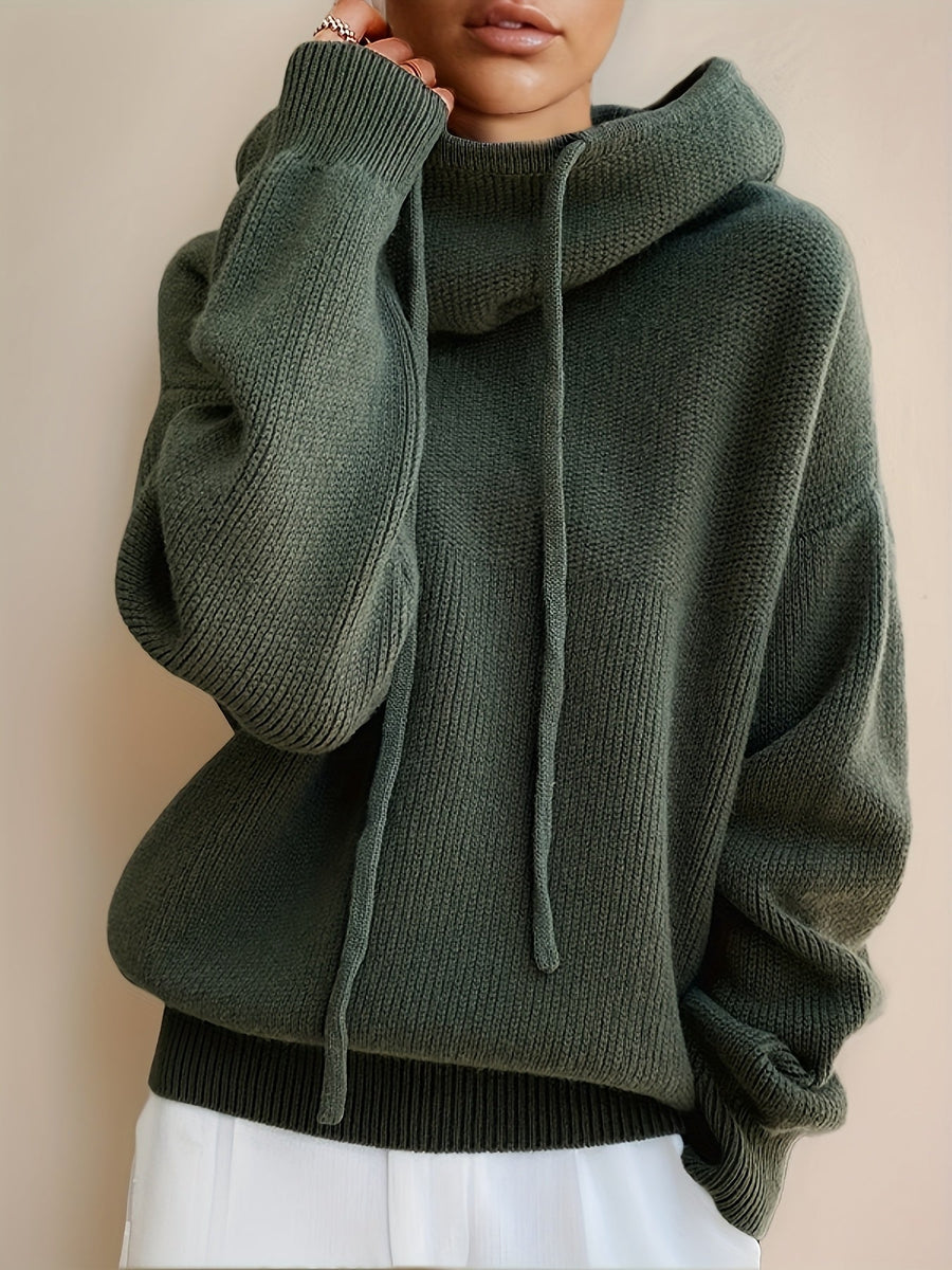 Stickad hoodie med dragsko för dam