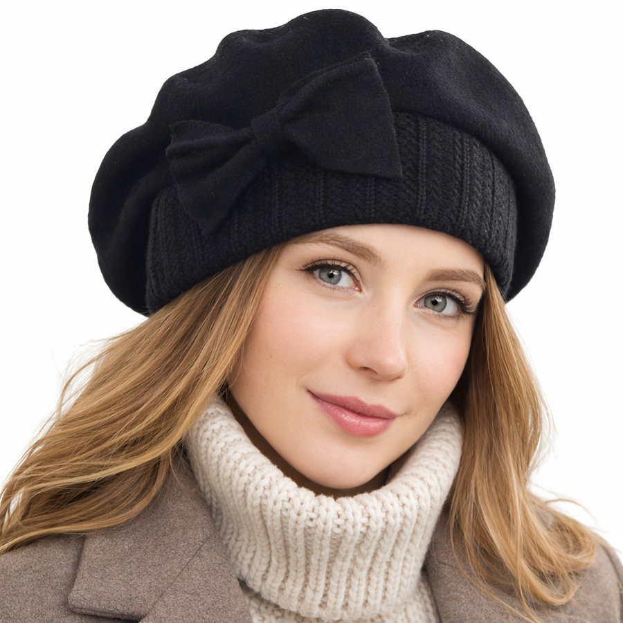 Women's Bow Accent Beret Hat