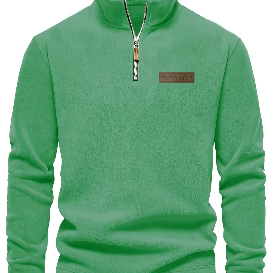Men's Quarter-Zip Fleece Pullover with Logo Patch