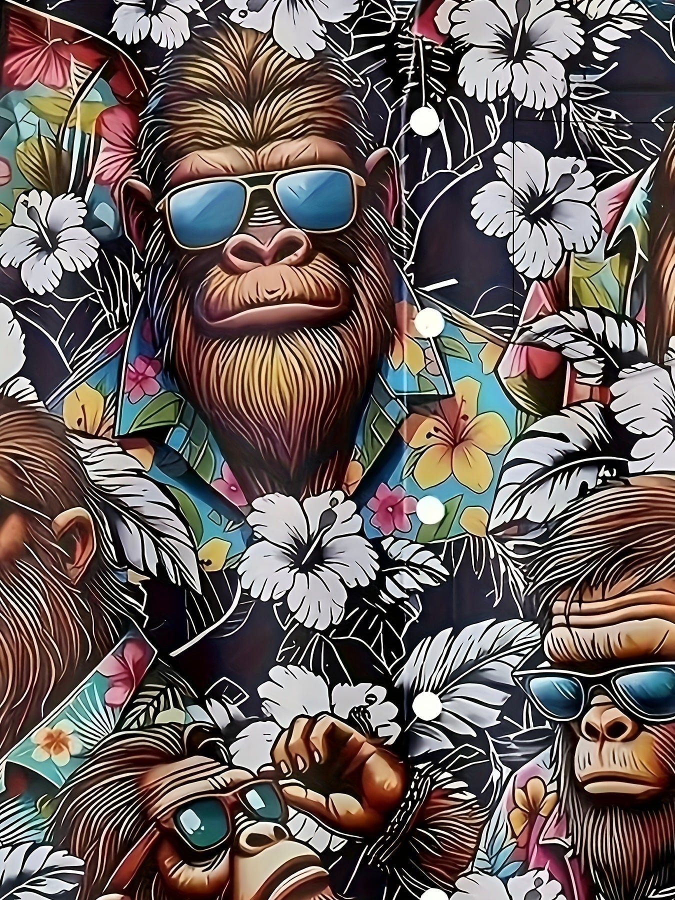 Herr Skjorta Hawaii Stil med Gorillamotiv – Modern Semesterlook, Kortärmad, Fritid