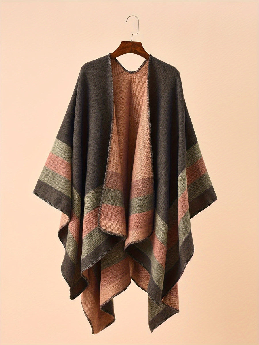 Vändbar Poncho Randig Oversized Mjuk Grå Rosa Grön