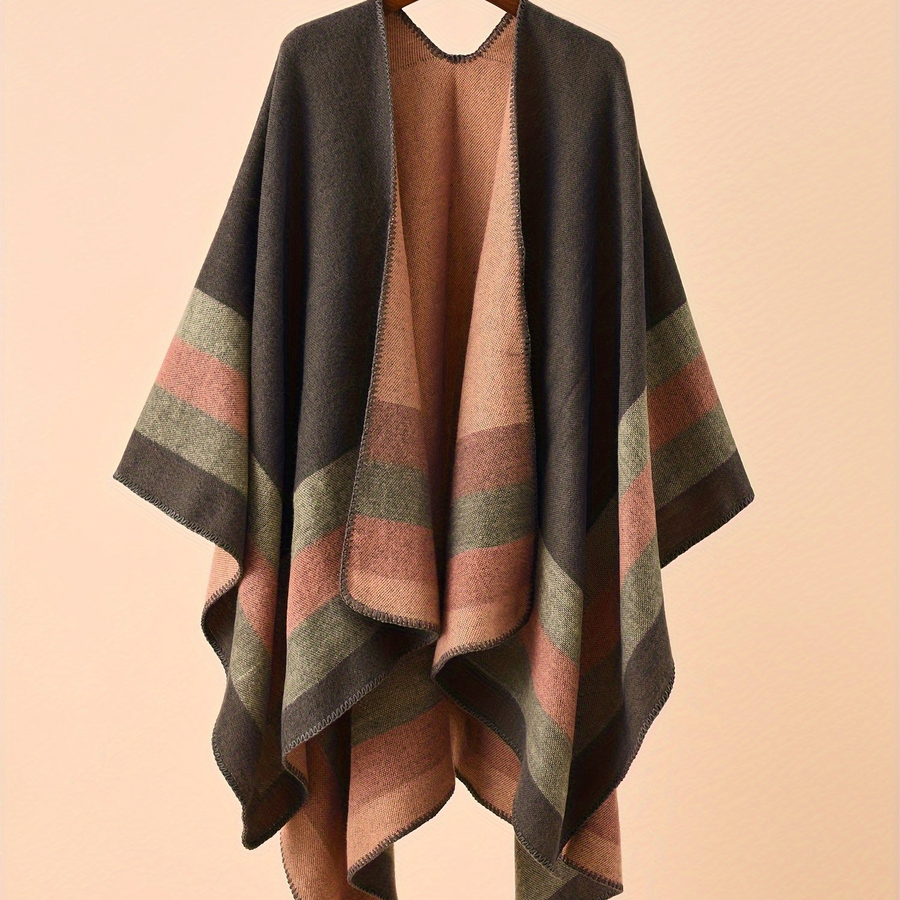 Vändbar Poncho Randig Oversized Mjuk Grå Rosa Grön