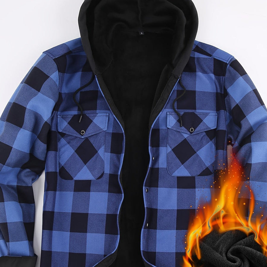 Men���s Plaid Hooded Thermal Flannel Shirt Jacket