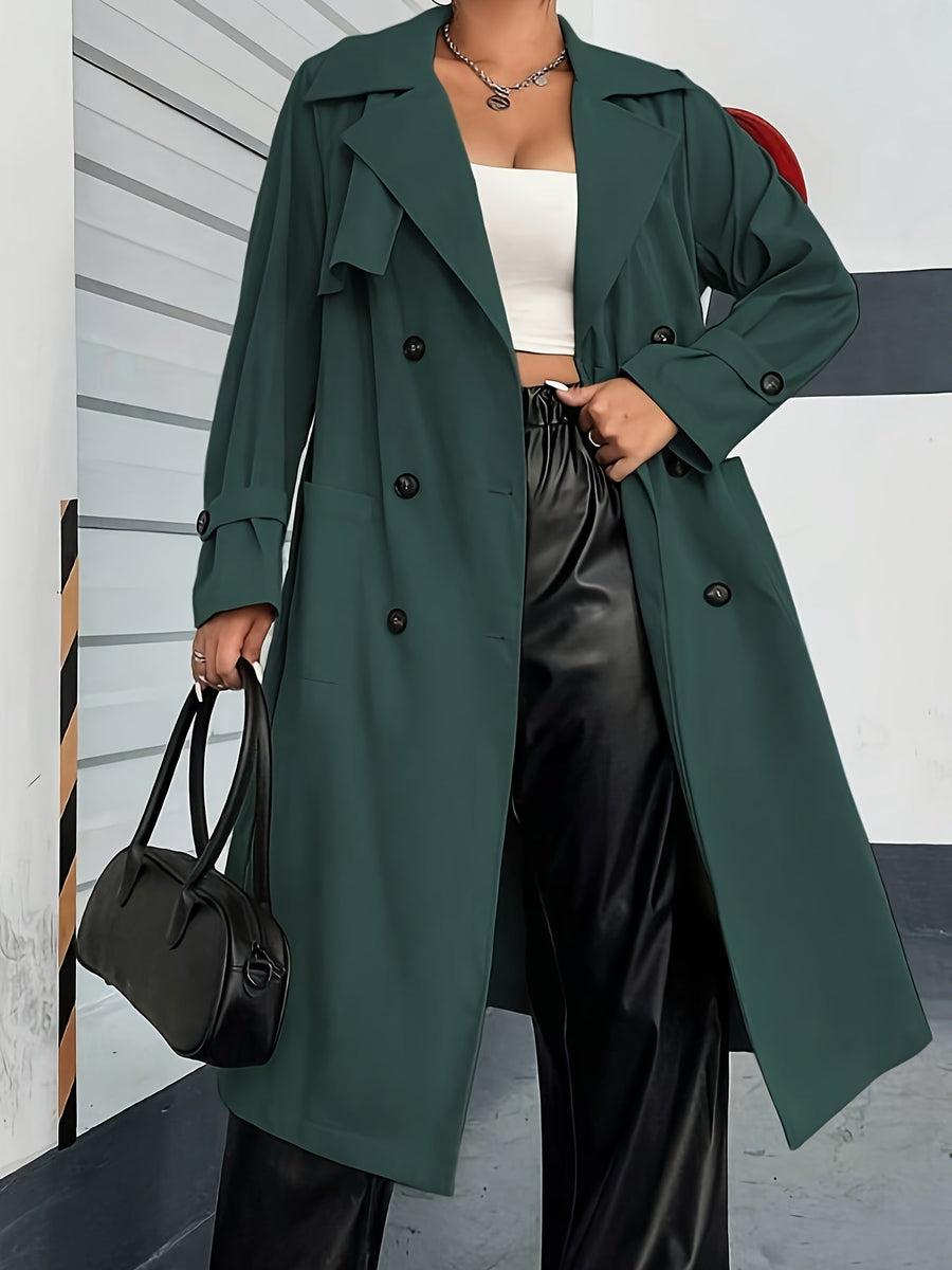Dam Trenchcoat Lång Dobbeltknäppt med Krage och Manschetter