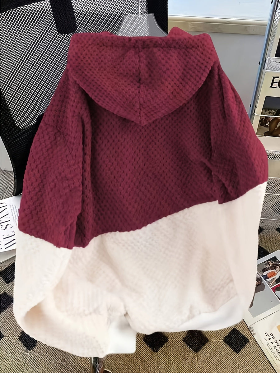Fuskpäls Hoodietröja i Mjukt Material med Kontrastfärgade Paneler, Unisex